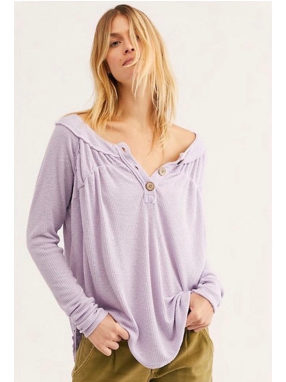 New Free People We the Free Must Have Henley Waffle Thermal Top Size XS Lilac